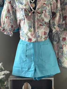 Gigio Bright Blue Turquoise High-Waist Women’s Shorts